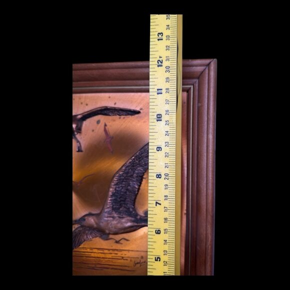 Retro John Louw 3D Copper Bronze Gold Flying Seagulls Sea Side Wall Art Framed - Picture 9 of 10